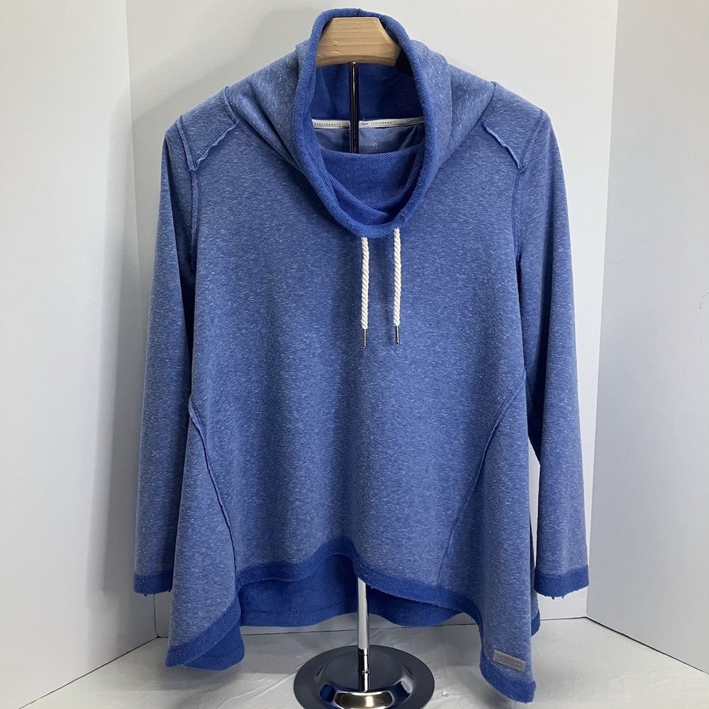 Calvin Klein Womens Blue Performance Quick Dry Funnel Neck 3/4 Slv Sweatshirt‎ S